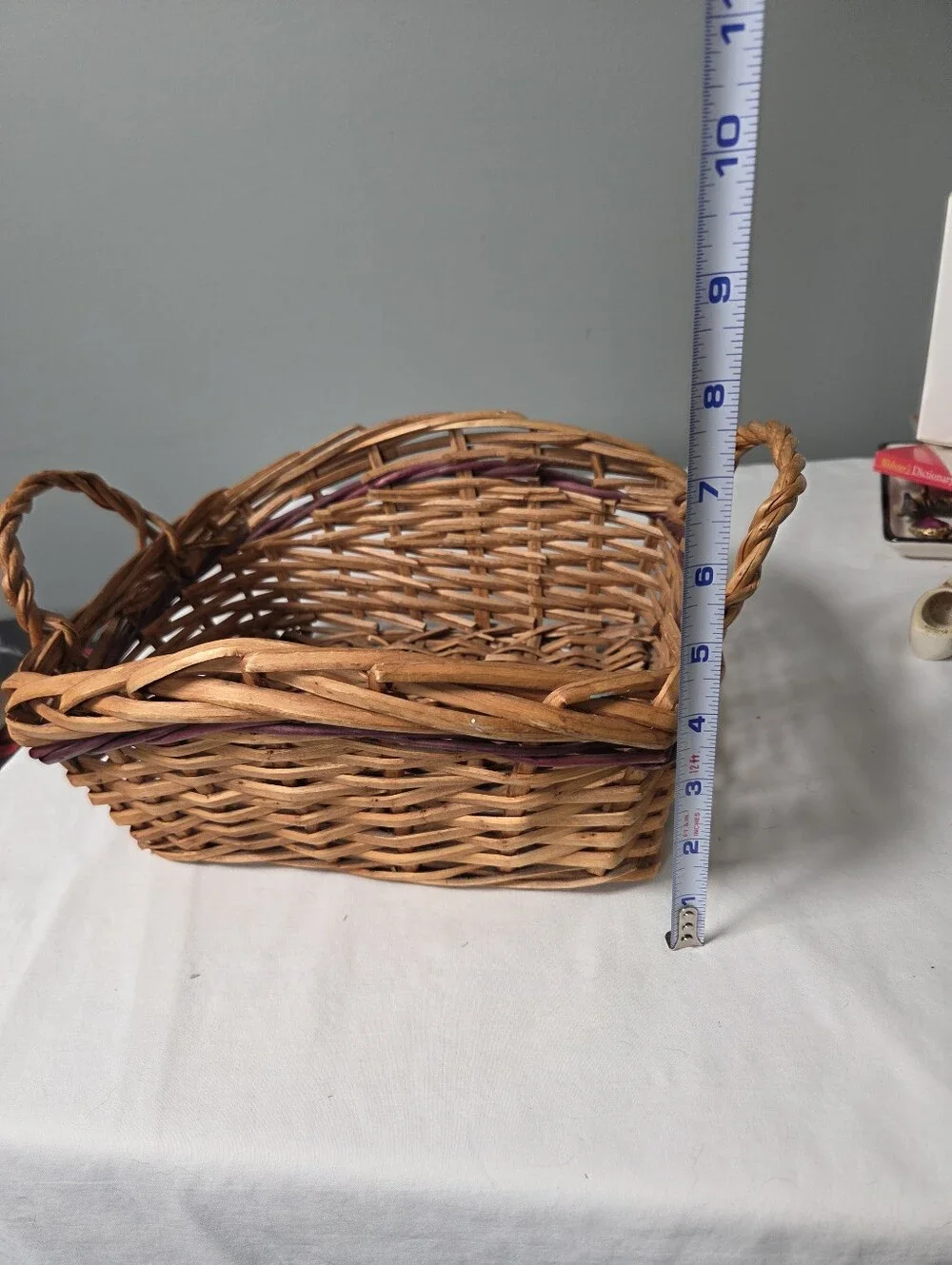 Vintage woven wicker/ ratten basket. Vintage bread basket  Wicker Fruit basket